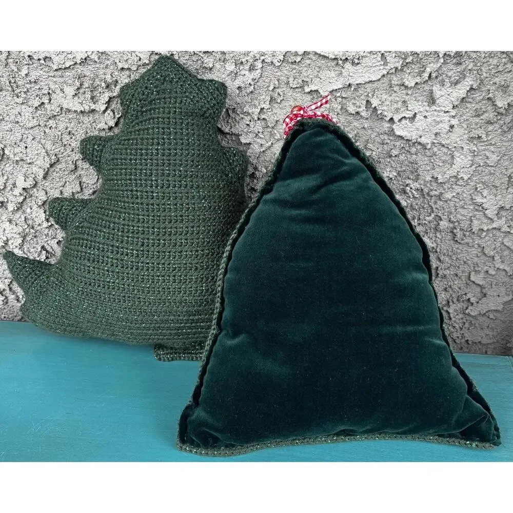 Handmade Tree Shaped Throw Pillow Set: Green Holiday Home Decor